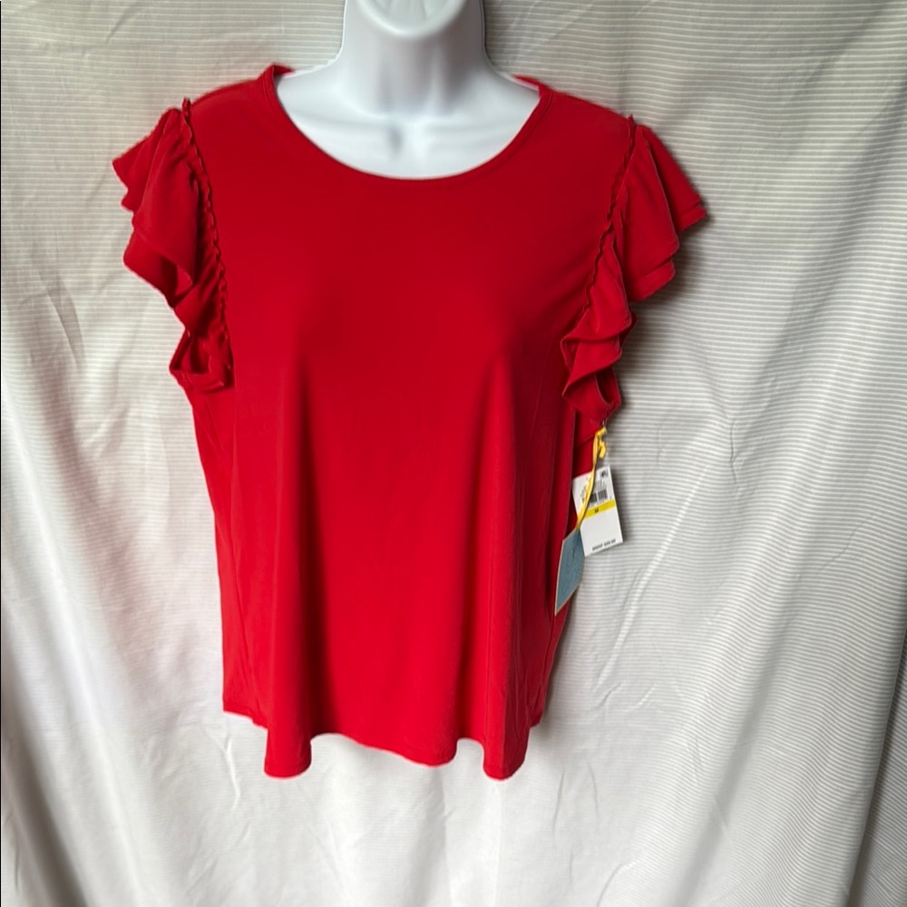 CeCe Red Ruffled Cap Sleeve Blouse